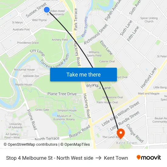 Stop 4 Melbourne St - North West side to Kent Town map
