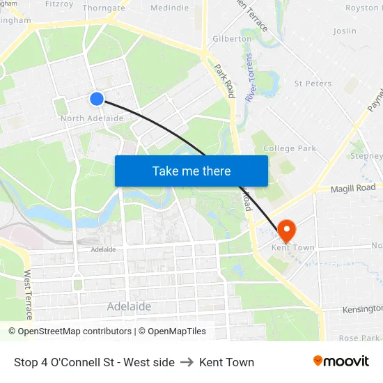 Stop 4 O'Connell St - West side to Kent Town map