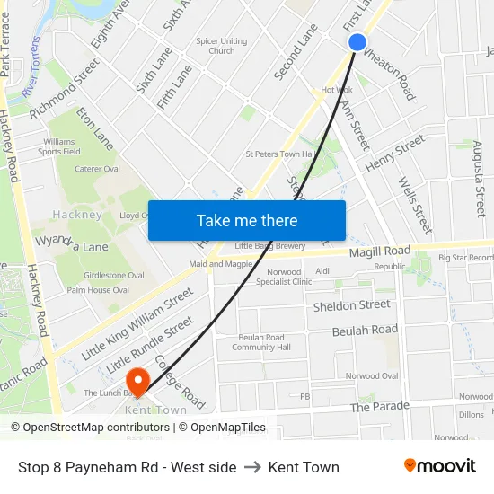 Stop 8 Payneham Rd - West side to Kent Town map