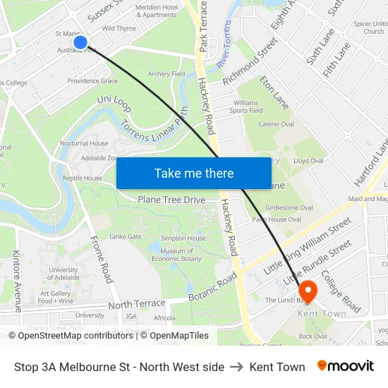 Stop 3A Melbourne St - North West side to Kent Town map