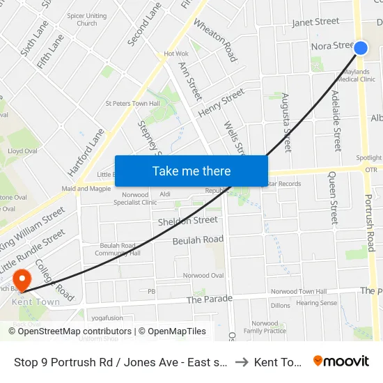 Stop 9 Portrush Rd / Jones Ave - East side to Kent Town map