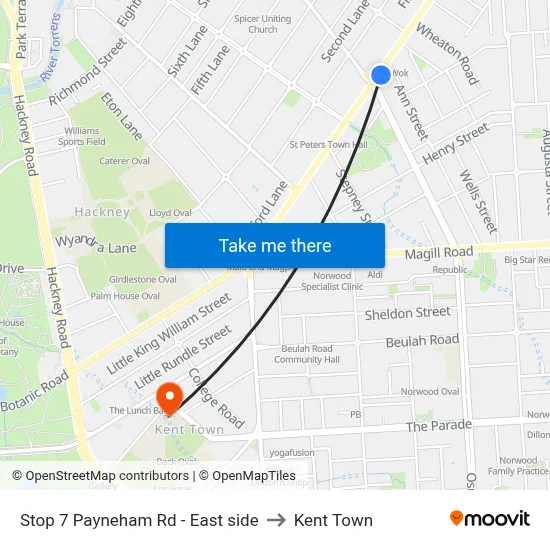 Stop 7 Payneham Rd - East side to Kent Town map