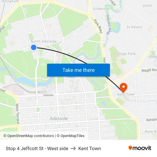 Stop 4 Jeffcott St - West side to Kent Town map
