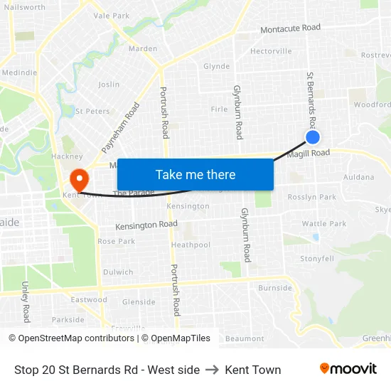 Stop 20 St Bernards Rd - West side to Kent Town map