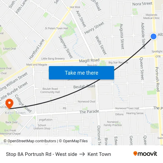 Stop 8A Portrush Rd - West side to Kent Town map