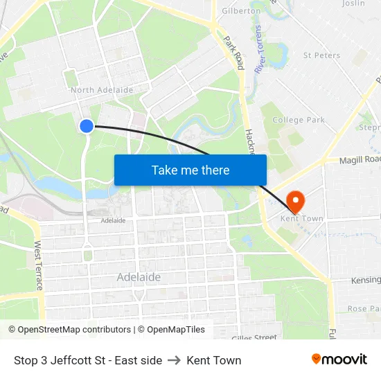 Stop 3 Jeffcott St - East side to Kent Town map