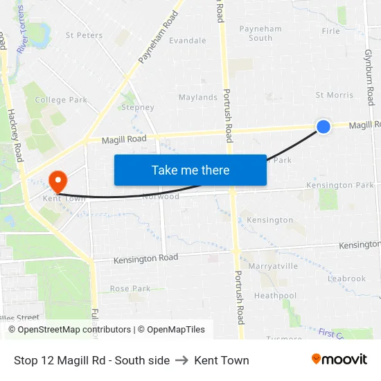 Stop 12 Magill Rd - South side to Kent Town map
