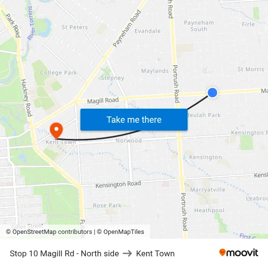 Stop 10 Magill Rd - North side to Kent Town map