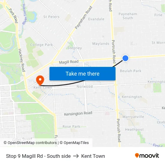Stop 9 Magill Rd - South side to Kent Town map