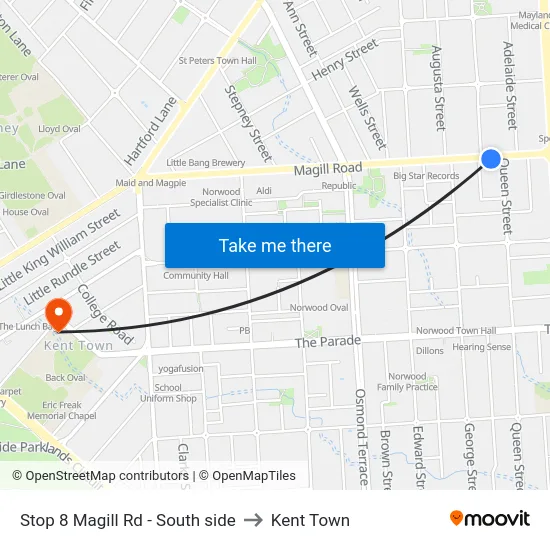 Stop 8 Magill Rd - South side to Kent Town map