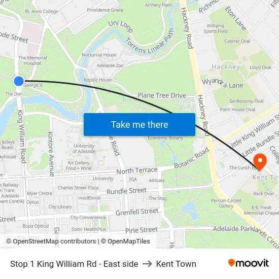 Stop 1 King William Rd - East side to Kent Town map