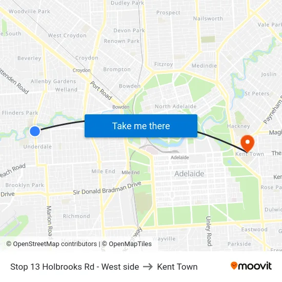 Stop 13 Holbrooks Rd - West side to Kent Town map