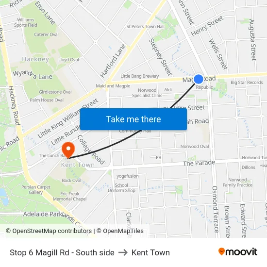 Stop 6 Magill Rd - South side to Kent Town map