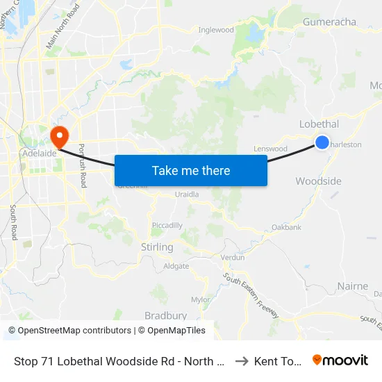 Stop 71 Lobethal Woodside Rd - North side to Kent Town map