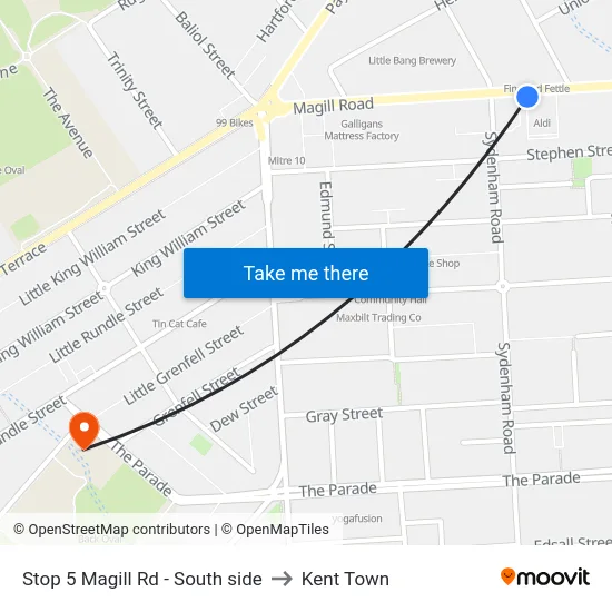 Stop 5 Magill Rd - South side to Kent Town map