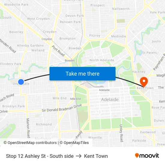 Stop 12 Ashley St - South side to Kent Town map
