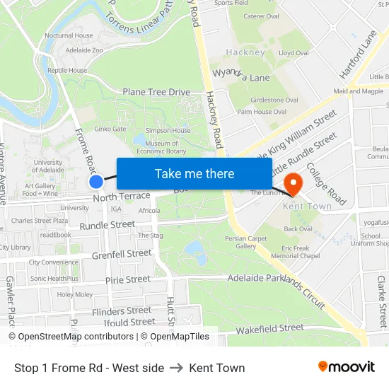 Stop 1 Frome Rd - West side to Kent Town map