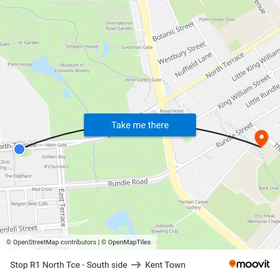 Stop R1 North Tce - South side to Kent Town map