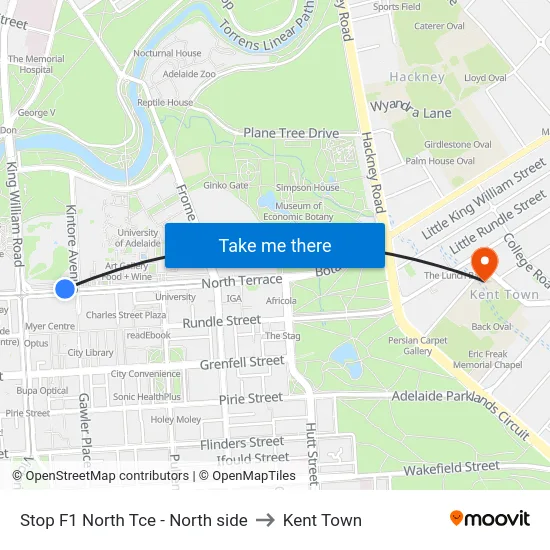 Stop F1 North Tce - North side to Kent Town map