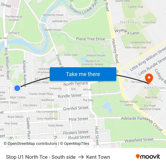 Stop U1 North Tce - South side to Kent Town map