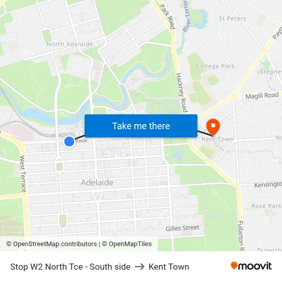 Stop W2 North Tce - South side to Kent Town map