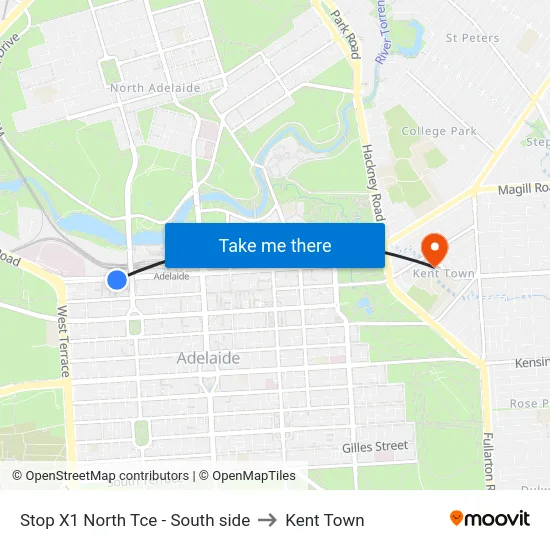 Stop X1 North Tce - South side to Kent Town map