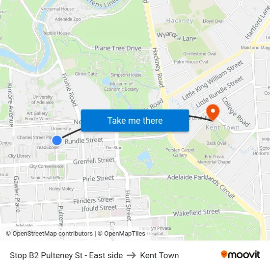Stop B2 Pulteney St - East side to Kent Town map