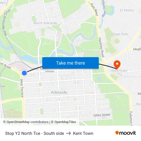 Stop Y2 North Tce - South side to Kent Town map