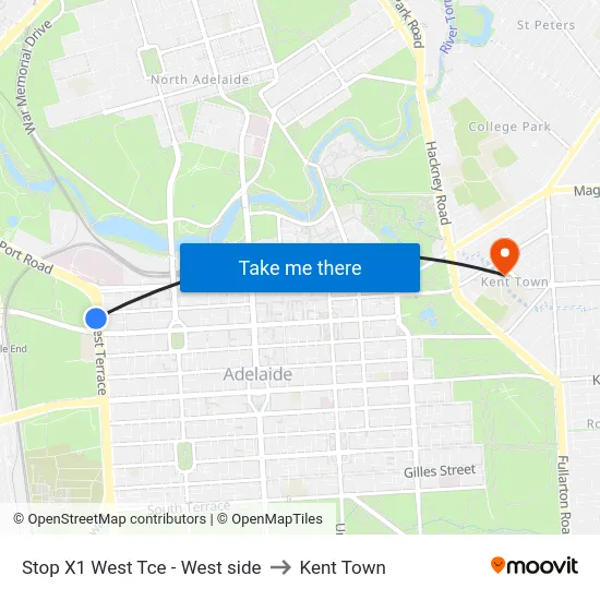 Stop X1 West Tce - West side to Kent Town map