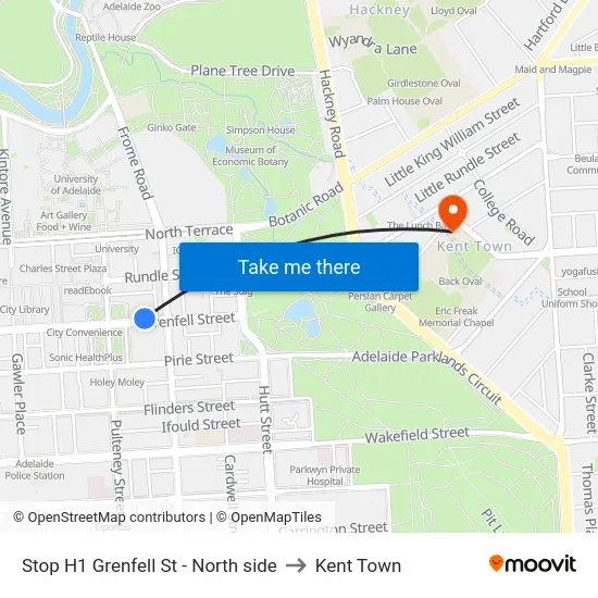 Stop H1 Grenfell St - North side to Kent Town map