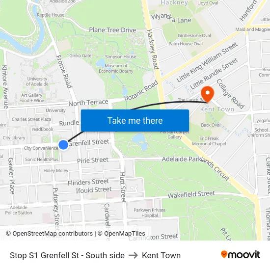 Stop S1 Grenfell St - South side to Kent Town map