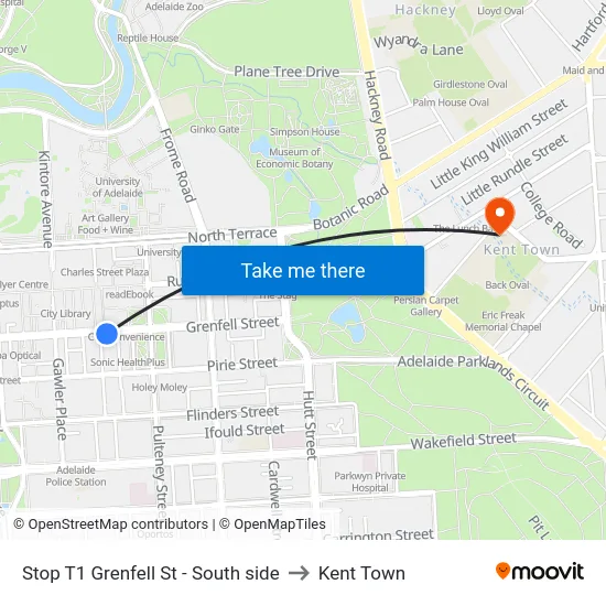 Stop T1 Grenfell St - South side to Kent Town map