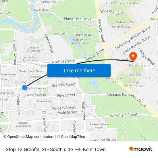 Stop T2 Grenfell St - South side to Kent Town map