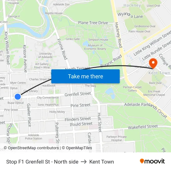 Stop F1 Grenfell St - North side to Kent Town map