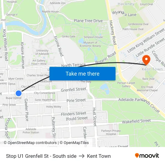 Stop U1 Grenfell St - South side to Kent Town map