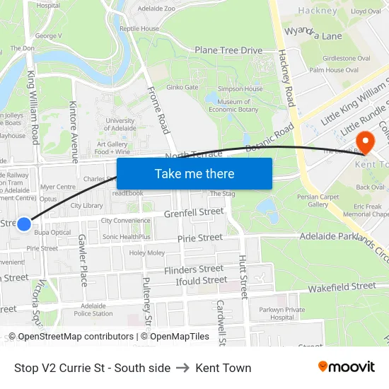 Stop V2 Currie St - South side to Kent Town map
