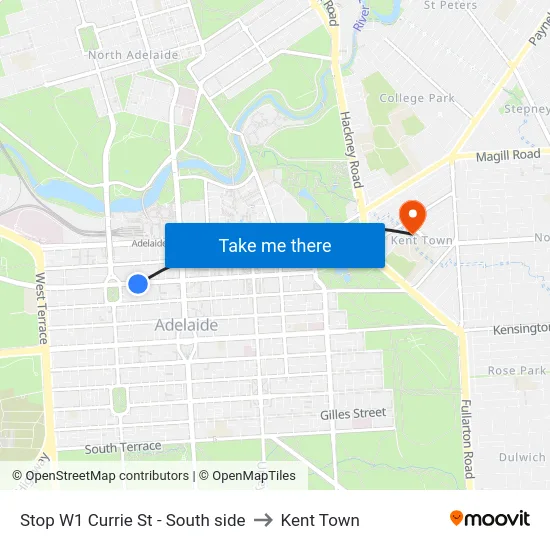 Stop W1 Currie St - South side to Kent Town map