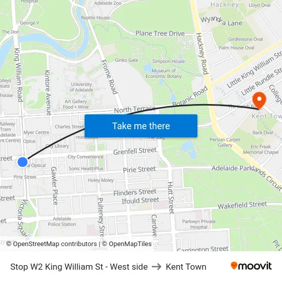 Stop W2 King William St - West side to Kent Town map