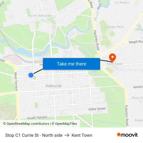 Stop C1 Currie St - North side to Kent Town map