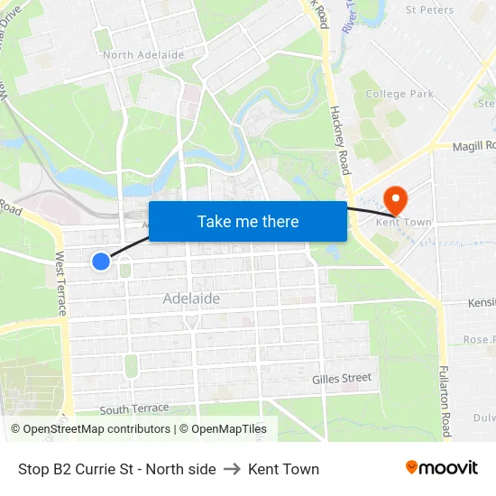 Stop B2 Currie St - North side to Kent Town map