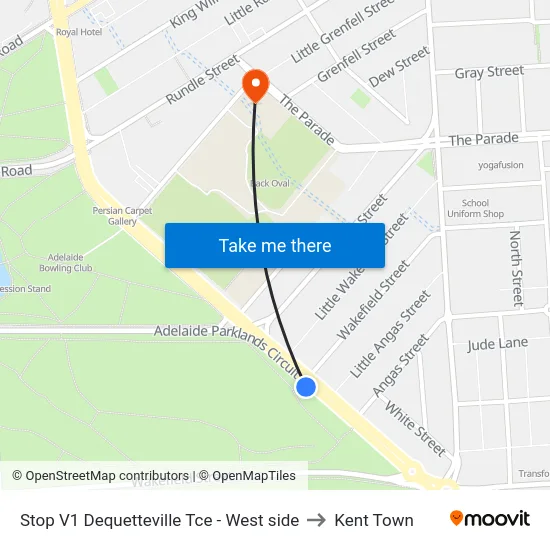 Stop V1 Dequetteville Tce - West side to Kent Town map