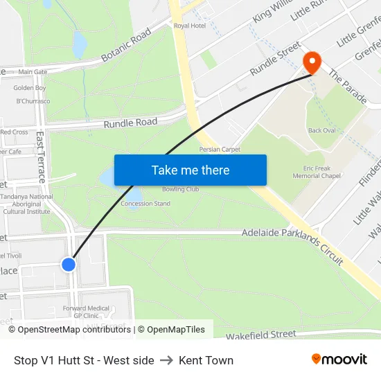 Stop V1 Hutt St - West side to Kent Town map