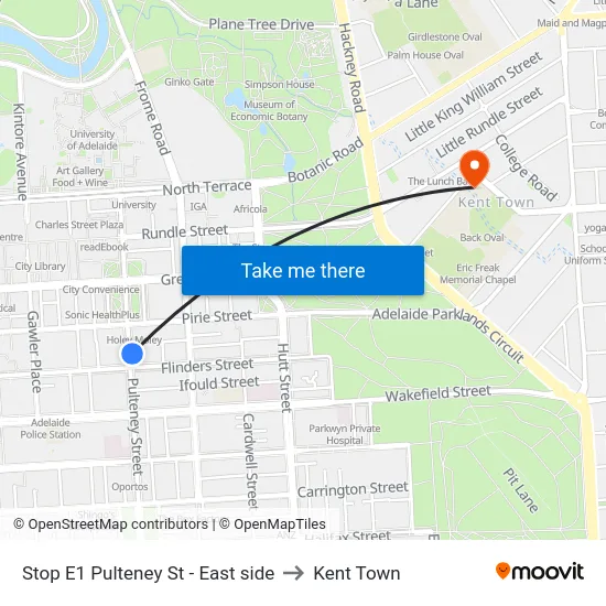 Stop E1 Pulteney St - East side to Kent Town map