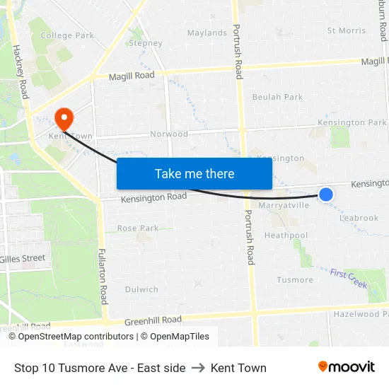 Stop 10 Tusmore Ave - East side to Kent Town map