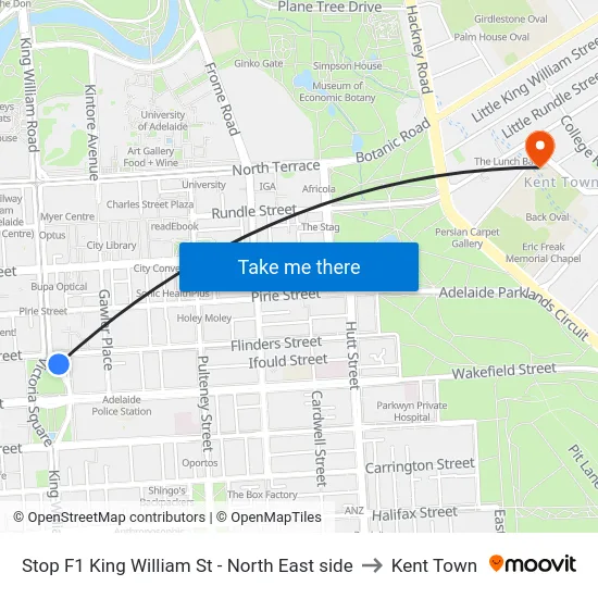 Stop F1 King William St - North East side to Kent Town map
