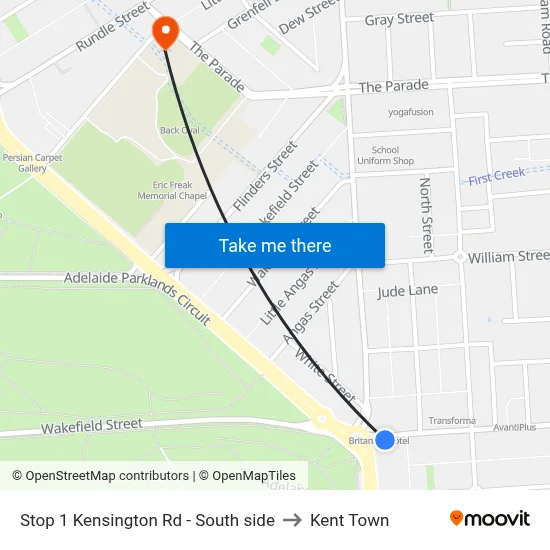 Stop 1 Kensington Rd - South side to Kent Town map