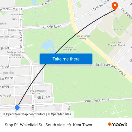 Stop R1 Wakefield St - South side to Kent Town map