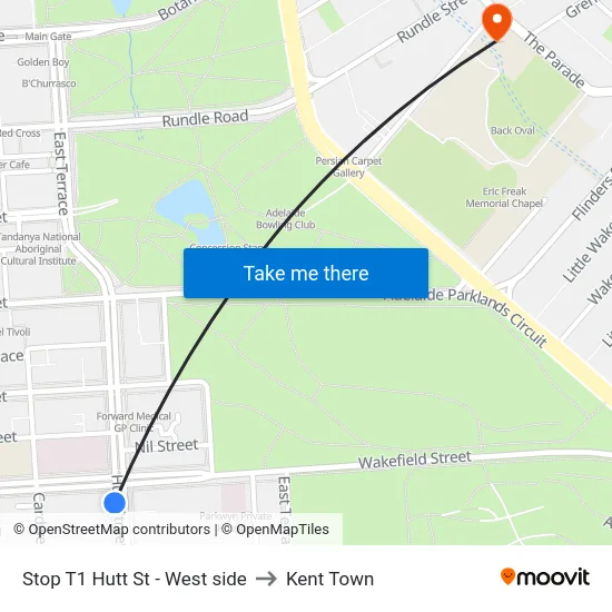 Stop T1 Hutt St - West side to Kent Town map