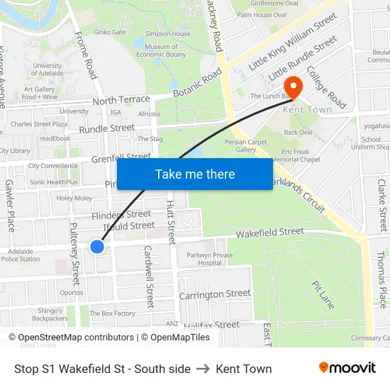 Stop S1 Wakefield St - South side to Kent Town map