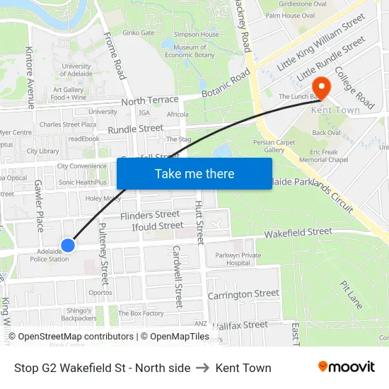 Stop G2 Wakefield St - North side to Kent Town map